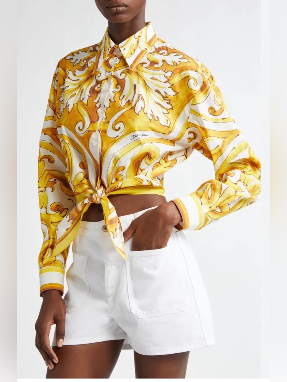 Dolce & Gabanna Majolica Tie Hem Button up shirt